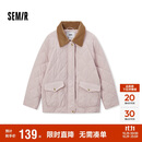 森马（Semir）棉服女冬季中长款轻薄宽松拼接灯芯绒翻领插肩袖棉衣101724112007