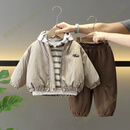 ONEDEW儿童套装2025新款冬装儿童冬季加厚外套宝宝时髦韩版加绒三件套潮 咖色 80 默认尺码18