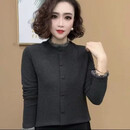 2025新款秋冬季时尚洋气打底衫女士气质百搭设计感花苞领长袖上衣 灰色 2XL 【建议体重115-130斤】