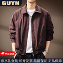 GUYN高端品牌男装简约翻领外套男2025秋季新款潮牌休闲宽松运动夹克男 紫色 紫色 XL 适合140-160斤