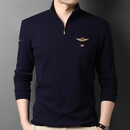 UOSO品牌男装长袖T恤男士春秋拉链立领棉潮流刺绣休闲打底衫上衣 黑色 宝蓝色 XL 180