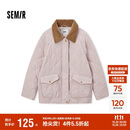 森马（Semir）棉服女冬季中长款轻薄宽松拼接灯芯绒翻领插肩袖棉衣101724112007