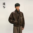 速写男装2025秋新品仿皮衣H型翻领短款宽松9P9A10610 201暗咖 M