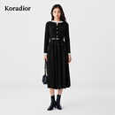 珂莱蒂尔2025年冬季新款假两件绵羊毛混纺法式针织连衣裙小黑裙女 黑色 M