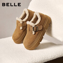 百丽厚底保暖毛毛鞋女2025冬新二层牛皮复古勃肯鞋JD009DM5 棕毛里 37