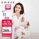 嫚熙（EMXEE）唐艺昕同款秋冬季睡衣小熊半边绒亲子装孕妇怀孕期月子服 小熊白色【7A抗菌防螨】 M【奢柔半边绒】