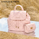 CHARLES&KEITH菱格大容量柔软背包书包双肩包包女包生日礼物送女友CK2-60151400 粉红色Pink S