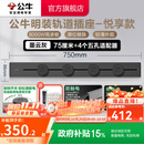 公牛（BULL）轨道插座明装墙壁插座壁挂式插线板接线板多功能免打孔8000W【悦享款】 【明装75cm+4个适配器】墨云灰