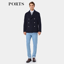 PORTS宝姿男装2025秋季新品大翻领双排扣短款大衣 夜空蓝 2XL