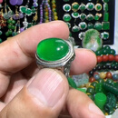 缅甸A货翡翠 冰种正阳绿 戒指 大蛋面 戒托925银