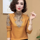 秋冬新款时尚半高领印花打底衫时尚气质百搭修身加绒减龄女士上衣 黄色 6XL (150-160斤)