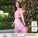 珂莱蒂尔【莉莉·柯林斯明星同款】气质舒适玫瑰透气雪纺衫女上衣 灰紫红 2XL