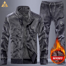 BG GLAMURB奢侈品牌男装套装高端金丝绒两件套男士冬季外套加绒保暖加厚运动 深灰色（立领825） 偏黑灰色 L 建议110-130斤