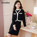 珂莱蒂尔【美丽诺羊毛】商场同款冬季新款香风两件套连衣裙 黑色 S