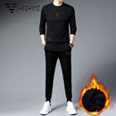 法莱阿玛尼（FALAMONE）春秋季2025新款长袖男士套装卫衣休闲运动搭配潮两件套 黑色7726款-卫衣+长裤-加绒款 M 165(面料)