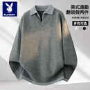 花花公子（PLAYBOY）2026春秋季新款老钱风假两件重磅翻领毛衣男针织衫上衣服男装外套 深灰色 （官方正品） XL （适合115-135斤）
