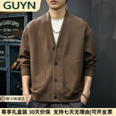 GUYN高端品牌男装2025秋季新款复古华夫格开衫卫衣男潮流宽松大码上衣 咖啡色 咖啡色 L 合适体重120-140斤