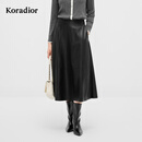 珂莱蒂尔秋季款高腰显瘦A字裙女真皮绵羊皮革中长款简约半裙 黑色 S