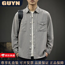 GUYN高端品牌男装2025秋季新款美式复古休闲长袖衬衫男潮牌上衣男宽松 咖色 咖色 L 体重120-140斤
