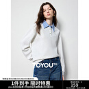 初语拼接假两件衬衫卫衣女25春秋新款知识分子时尚polo领上衣情侣 银花灰 L