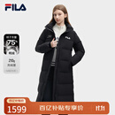 FILA 斐护科技|斐乐女装长款羽绒服冬季休闲简约连帽保暖羽绒外套 正黑色-BK 165/84A/M