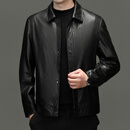 AX阿玛尼2025新款翻领直筒皮衣时尚都市风侧插袋 黑色 S 165