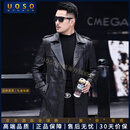 UOSO男装品牌真皮皮衣男秋冬中长款修身机车牛皮休闲风衣外套 黑色 XL 175 125-140斤