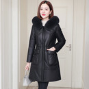 AllSaints真皮羽绒服女绵羊皮2025新款海宁真皮皮衣女连帽中长款皮草外套  2XL