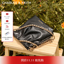 CHARLES&KEITH迷你菱格流浪包单肩斜挎双肩包包女包生日礼物CK2-60782390 Black黑色 S