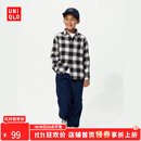 优衣库【惊喜价】童装男童女童法兰绒格子衬衫长袖衬衣薄478132 09 黑色 160