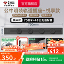 公牛（BULL）轨道插座明装墙壁插座壁挂式插线板接线板多功能免打孔8000W【悦享款】 【明装75cm+4个适配器】墨云灰