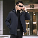 BOSS整貂水貂内胆尼克服男皮毛一体连帽中长款貂皮大衣皮草休闲外套冬 藏青色+银兰整貂内胆 2XL 180