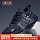 UOSO男鞋秋冬新款皮面休闲跑步鞋男士包底舒适运动鞋子男耐磨旅游鞋男 黑灰色 38