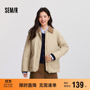 森马（Semir）棉服女冬季中长款轻薄宽松拼接灯芯绒翻领插肩袖棉衣101724112007