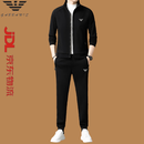 法莱阿玛尼（FALAMONE）高端免烫亚男士休闲运动套装三件套高端纯棉夹克外套秋冬季 5528-3黑色(三件套) M 165码