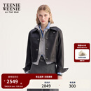 Teenie Weenie小熊女装皮衣2025秋季新款简约气质时髦短款翻领外套 黑色 M