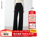 朗姿【王楚然同款】朗姿高腰修身显瘦西装裤通勤高级感阔腿裤冬季新款 黑色 XL
