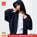 优衣库女装快干休闲拉链连帽外套/长袖运动卫衣开衫479603 69 藏青色 L /160/88A