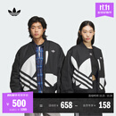 adidas情侣款复古宽松运动立领夹棉外套男女秋冬阿迪达斯三叶草 黑色 XL