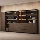 溥畔办公室老板背景柜办公文件柜资料柜档案柜办公室书柜木质柜子组合 八门文件柜+LED灯带(清风楸木色+深灰色)