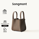 Songmont中号菜篮子系列女设计师款头层牛皮大容量通勤手提包 大象灰 帆布内胆 现货