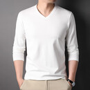 UOSO轻奢品牌V领上衣男长袖t恤男丝光春秋季鸡心领高级打底衫男 3912白色 L