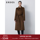 ERDOS 美拉德羊绒大衣围裹水波纹修身显瘦长款简约女毛呢大衣 可可 170/92A/XL