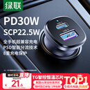 绿联【销量NO1】车载充电器点烟器超级快充转换器插头一拖二PD30W适用苹果17华为小米汽车