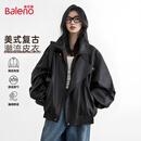 班尼路（Baleno）2025新款秋冬季皮衣外套女经典美拉德咖啡色皮夹克设计感潮流上衣