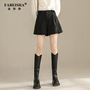 法贝莎品牌皮短裤女秋季2025新款高腰显瘦秋冬款棕色阔腿pu皮裤外穿靴裤 黑色 XL  /29 推荐120-135斤