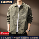 GUYN高端品牌男装美式户外翻领夹克男士2025秋季新款潮牌宽松外套男 军绿色 军绿色 L 适合120-140斤