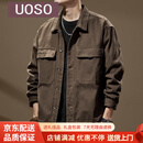 UOSO美式重磅复古高端硬汉工装衬衫男秋季宽松大码猎装夹克休闲外套男 咖色 S 适合90-110斤