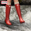 HUNTER雨靴户外露营女鞋惠灵顿经典英伦防水防滑骑士靴女长筒女靴高筒靴 哑光军红色/MLR 38