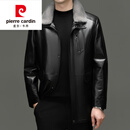 皮尔卡丹（pierre cardin）真皮山羊皮皮夹克男整水貂内胆可脱卸水貂毛领高端皮衣皮草外套男 黑色 2XL 52